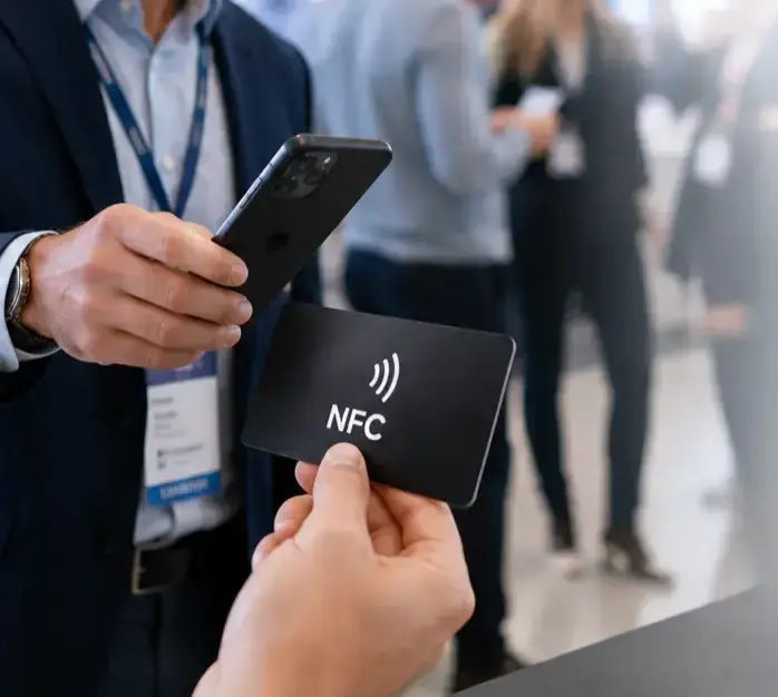 NFC card being tapped at a professional event
